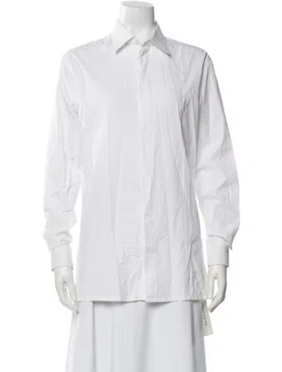 Pre-owned Hermes Striped Long Sleeve Dress Shirt In White