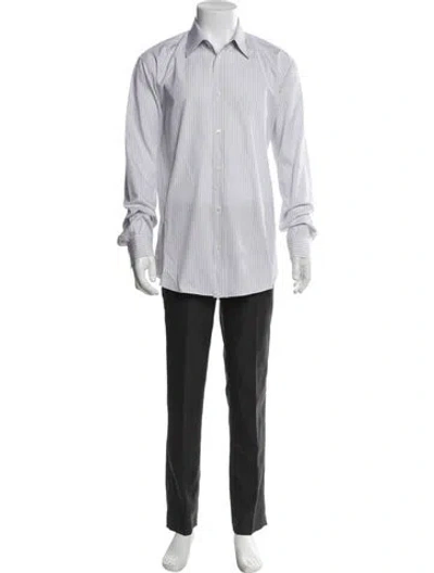 Pre-owned Hermes Striped Long Sleeve Dress Shirt In White