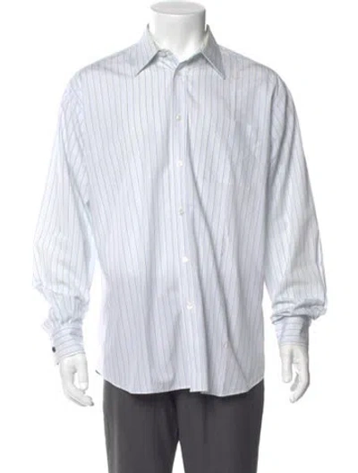 Pre-owned Hermes Striped Long Sleeve Dress Shirt In White