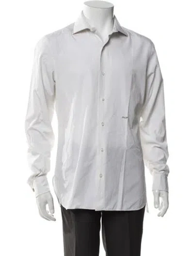 Pre-owned Hermes Striped Long Sleeve Dress Shirt In White