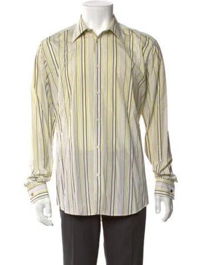 Pre-owned Hermes Striped Long Sleeve Dress Shirt In Yellow