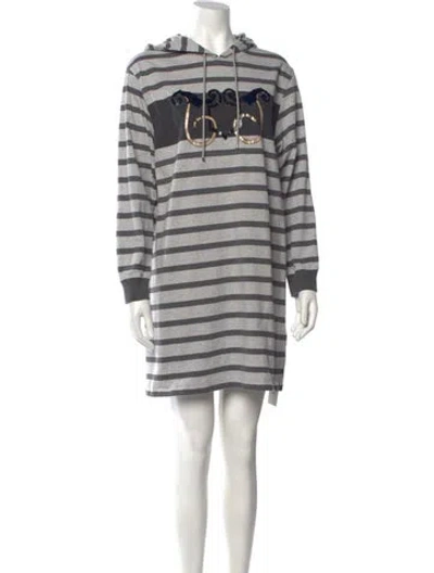 Pre-owned Hermes Striped Mini Dress In Grey