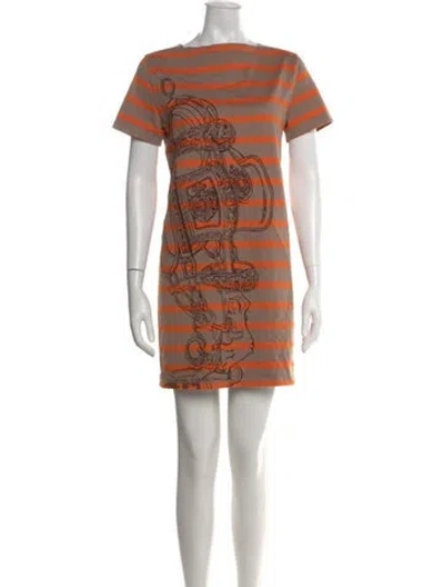Pre-owned Hermes Striped Mini Dress In Neutral