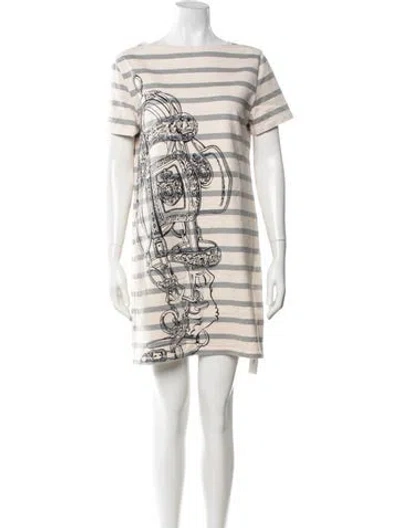 Pre-owned Hermes Striped Mini Dress In Neutrals
