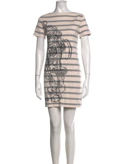 Pre-owned Hermes Striped Mini Dress In Neutrals