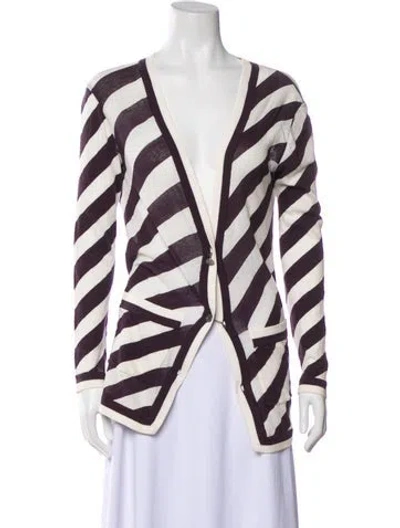 Pre-owned Hermes Striped Plunge Neckline Sweater In Purple