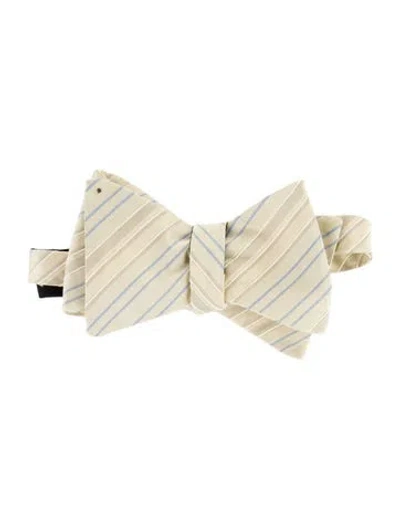 Pre-owned Hermes Striped Silk Bow Tie In Neutral