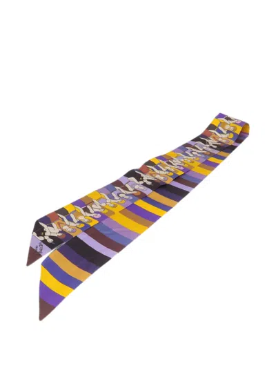 Pre-owned Hermes Striped Silk Scarf In Purple