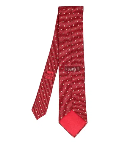 Pre-owned Hermes Striped Silk Tie In Red