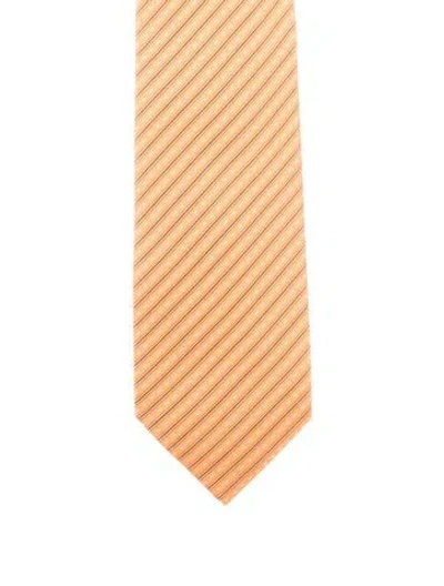 Pre-owned Hermes Striped Silk Tie In Orange