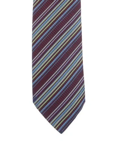 Pre-owned Hermes Striped Silk Tie In Purple