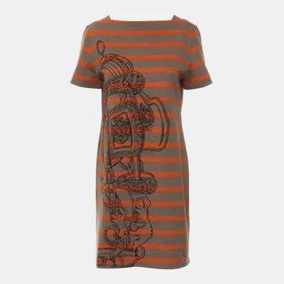 Pre-owned Hermes Stripes Dress 40 In Brown