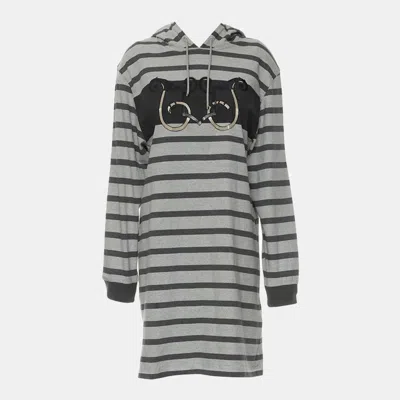 Pre-owned Hermes Stripes Printed Hoodie Dress M In Gray