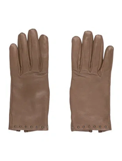 Pre-owned Hermes Studded Lambskin Gloves In Neutrals