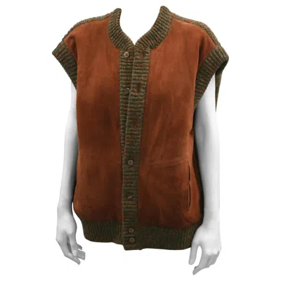 Pre-owned Hermes Suede And Heather Knit Vest In Brown