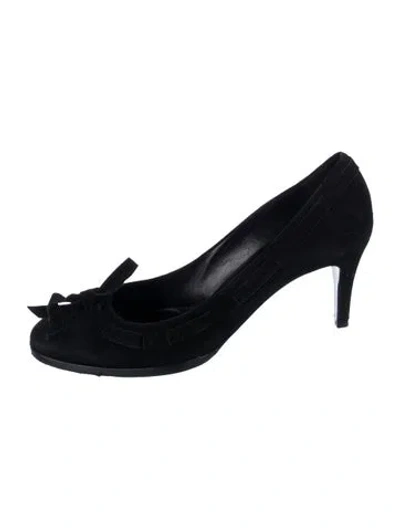 Pre-owned Hermes Suede Bow Accents Pumps In Black