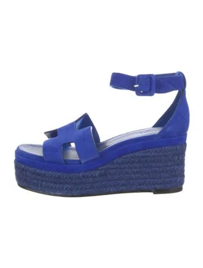 Pre-owned Hermes Suede Braided Accents Espadrilles In Blue