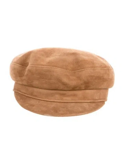 Pre-owned Hermes Suede Cavale Newsboy Cap In Brown