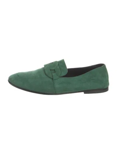Pre-owned Hermes Suede Chain-link Accents Loafers In Green