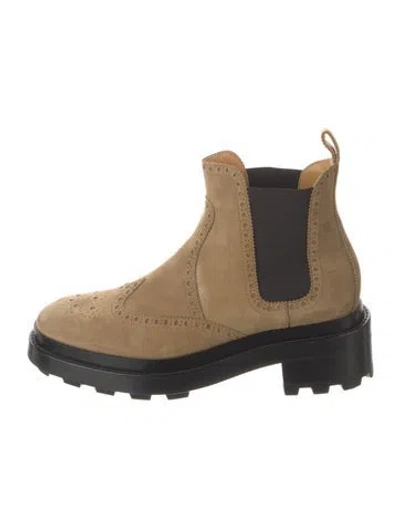 Pre-owned Hermes Suede Chelsea Boots In Neutral