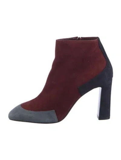 Pre-owned Hermes Suede Colorblock Pattern Boots In Burgundy