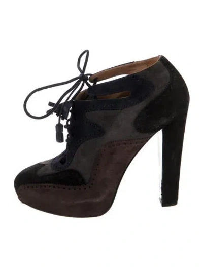 Pre-owned Hermes Suede Colorblock Pattern Lace-up Boots In Black