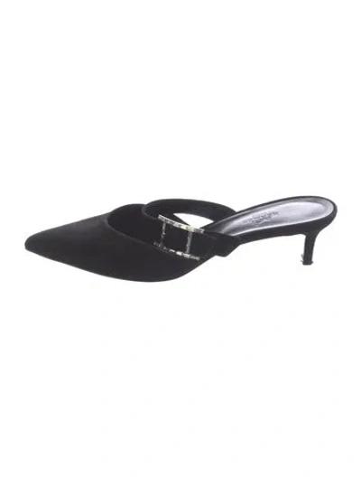Pre-owned Hermes Suede Crystal Embellishments Mules In Black