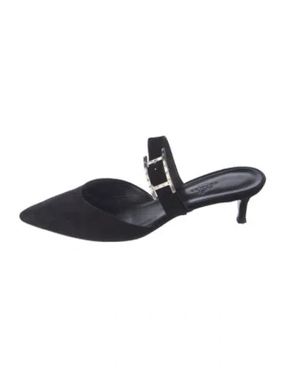 Pre-owned Hermes Suede Crystal Embellishments Mules In Black