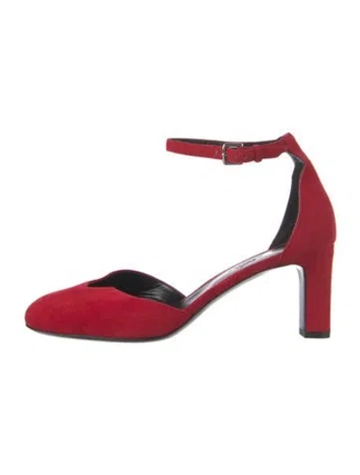 Pre-owned Hermes Suede Cutout Accent D'orsay Pumps In Red