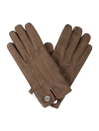 Pre-owned Hermes Suede Gloves In Neutral