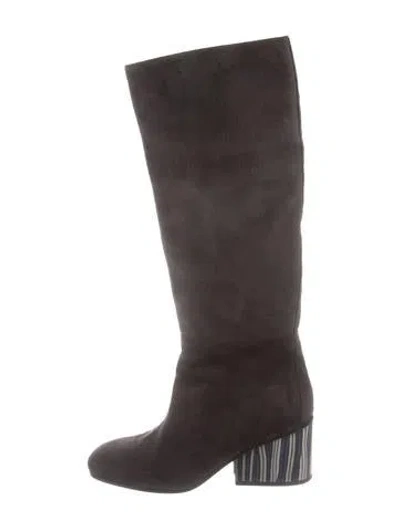 Pre-owned Hermes Suede Knee-high Boots In Gray