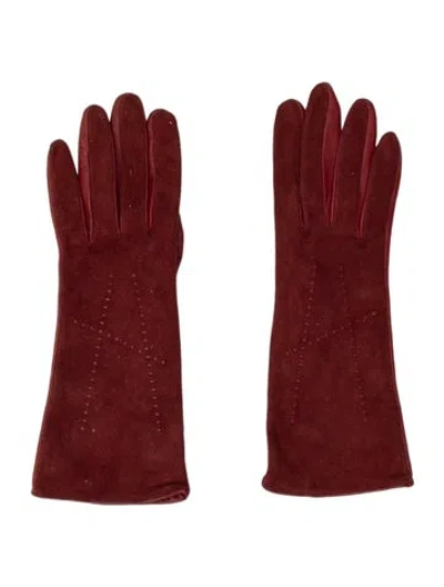 Pre-owned Hermes Suede Lambskin Leather Gloves In Red
