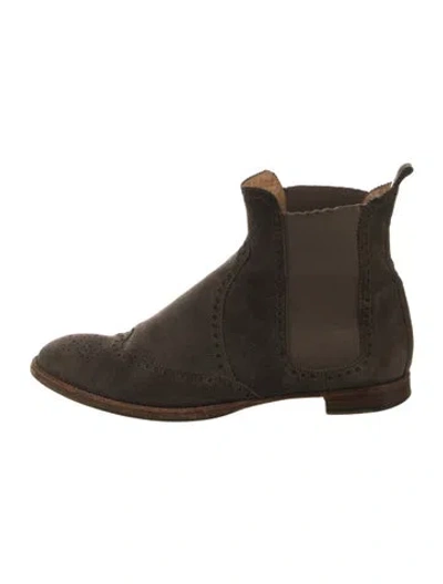 Pre-owned Hermes Suede Lasercut Accents Chelsea Boots In Neutral