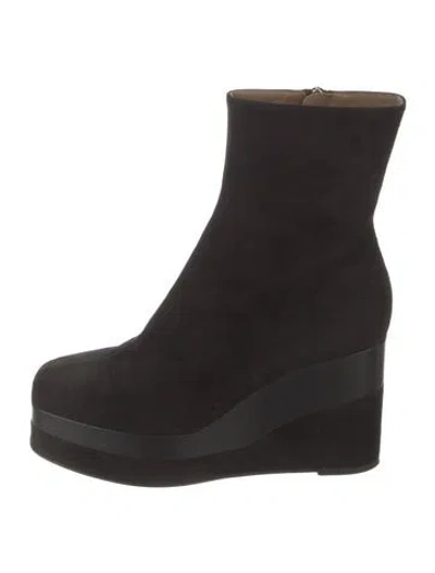 Pre-owned Hermes Suede Leather Trim Embellishment Boots In Black