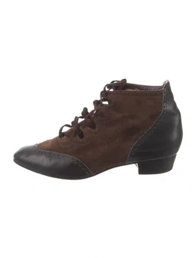 Pre-owned Hermes Suede Leather Trim Embellishment Lace-up Boots In Brown