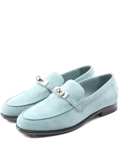 Pre-owned Hermes Suede Loafers In Blue