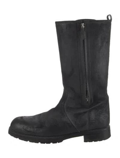 Pre-owned Hermes Suede Moto Boots In Black