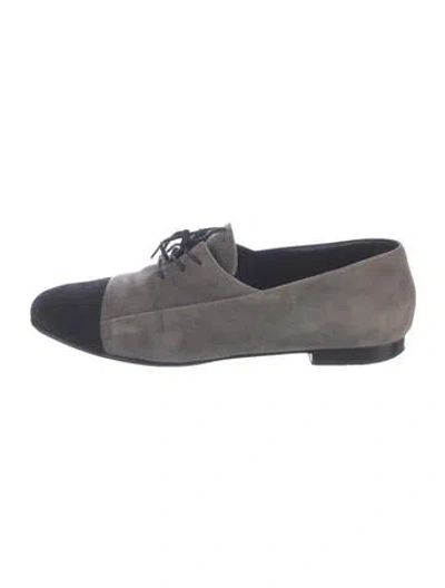 Pre-owned Hermes Suede Oxfords In Black/grey