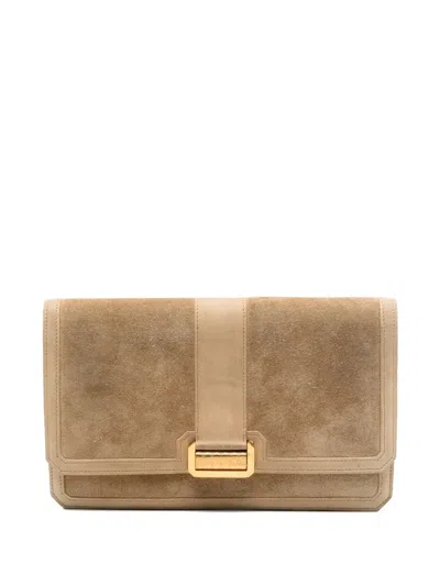 Pre-owned Hermes Suede Panel Clutch In Neutral