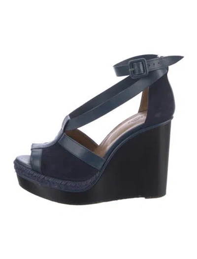 Pre-owned Hermes Suede T-strap Pumps In Blue