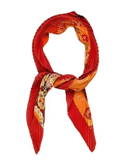 Pre-owned Hermes Sulfure Et Presse Papiers Ii Silk Plissé Scarf In Orange