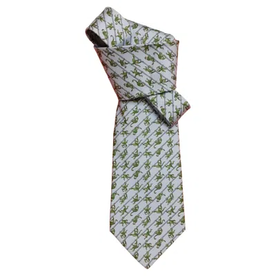 Pre-owned Hermes Super Cute Hermès Silk Tie Kala's Family Monkeys Prints In Gray