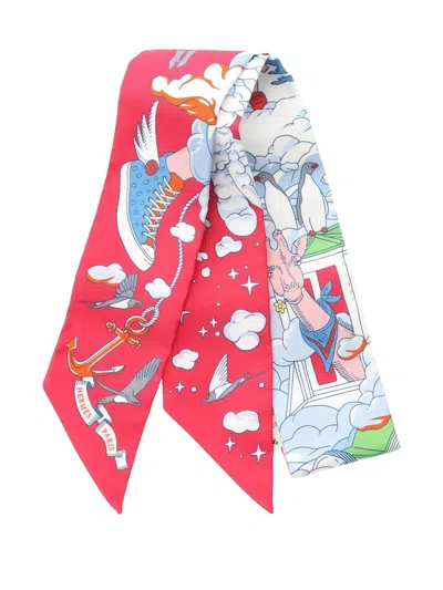 Pre-owned Hermes Sur Mon Nuage Scarf In Red