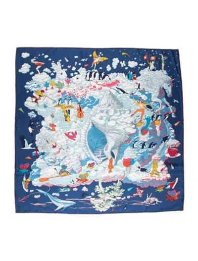 Pre-owned Hermes Sur Mon Nuage Silk Scarf In Blue
