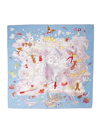 Pre-owned Hermes Sur Mon Nuage Silk Scarf In Blue