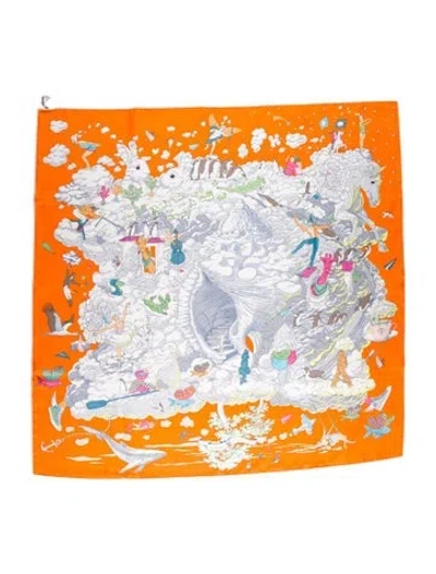 Pre-owned Hermes Sur Mon Nuage Silk Scarf W/ Tags In Orange