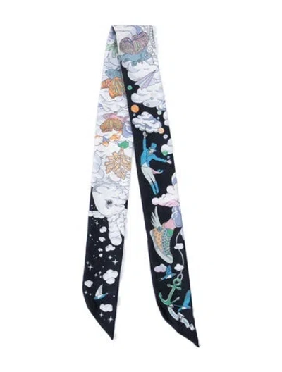 Pre-owned Hermes Sur Mon Nuage Silk Twilly Scarf In Black
