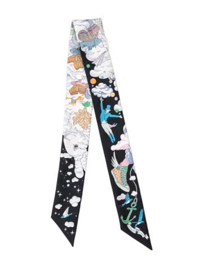 Pre-owned Hermes Sur Mon Nuage Silk Twilly Scarf In Black