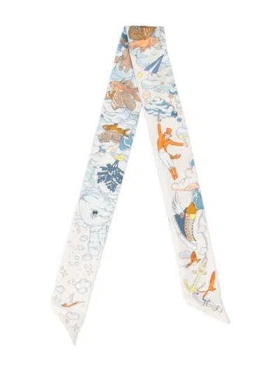 Pre-owned Hermes Sur Mon Nuage Silk Twilly Scarf In Neutrals