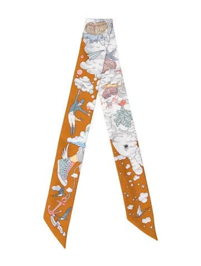 Pre-owned Hermes Sur Mon Nuage Silk Twilly Scarf In Orange